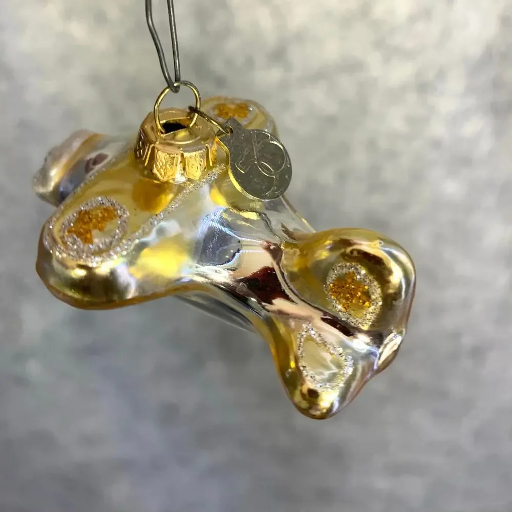 Vintage Dept. 56 Glass Ornament, Tiny Airplane in Gold and Silver, Glitter Shine